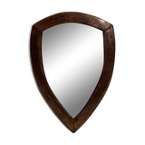 Dutch art deco brutalist copper hammered triangle mirror, 1920-1930s