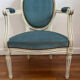 Blue velvet medallion armchair in Louis XVI style