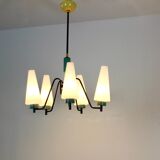 Dutch suspension lamp in wood steel and opaline glass