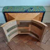 Art Deco pouf in sycamore and exotic fabric