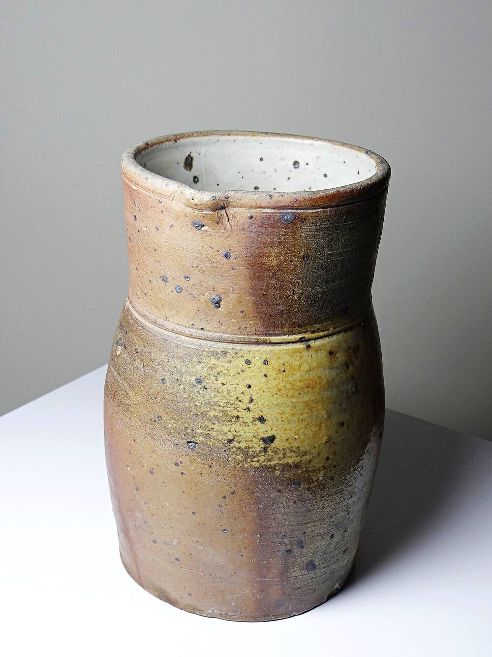 Large antique stoneware jug from Puisaye, pyritic, late 19th century.