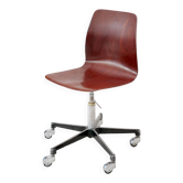 Chaise de bureau Pagholz à roulette plywood Adam Stegner design 70's