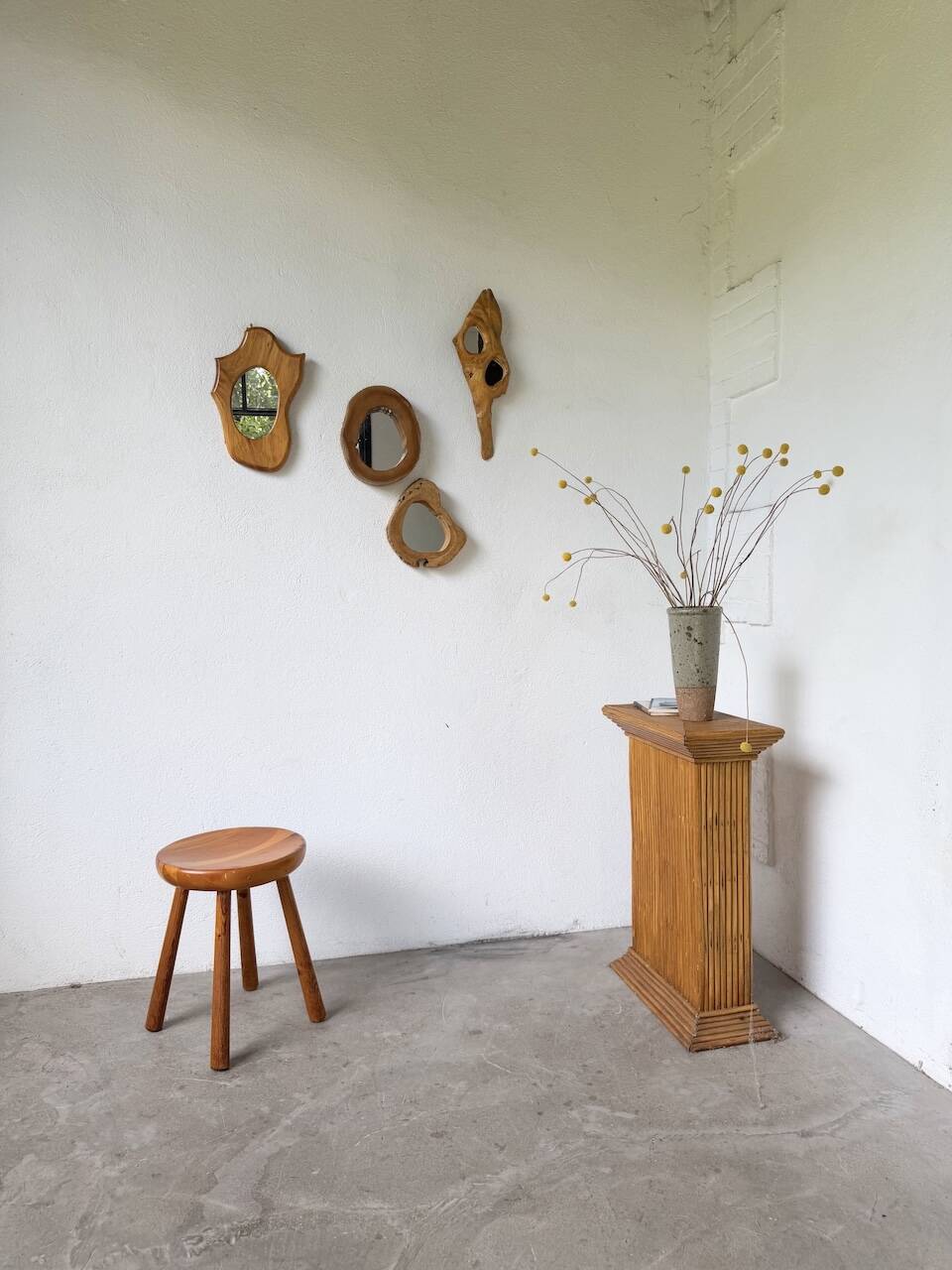 Pine stool assigned to Charlotte Perriand for Les Arcs.