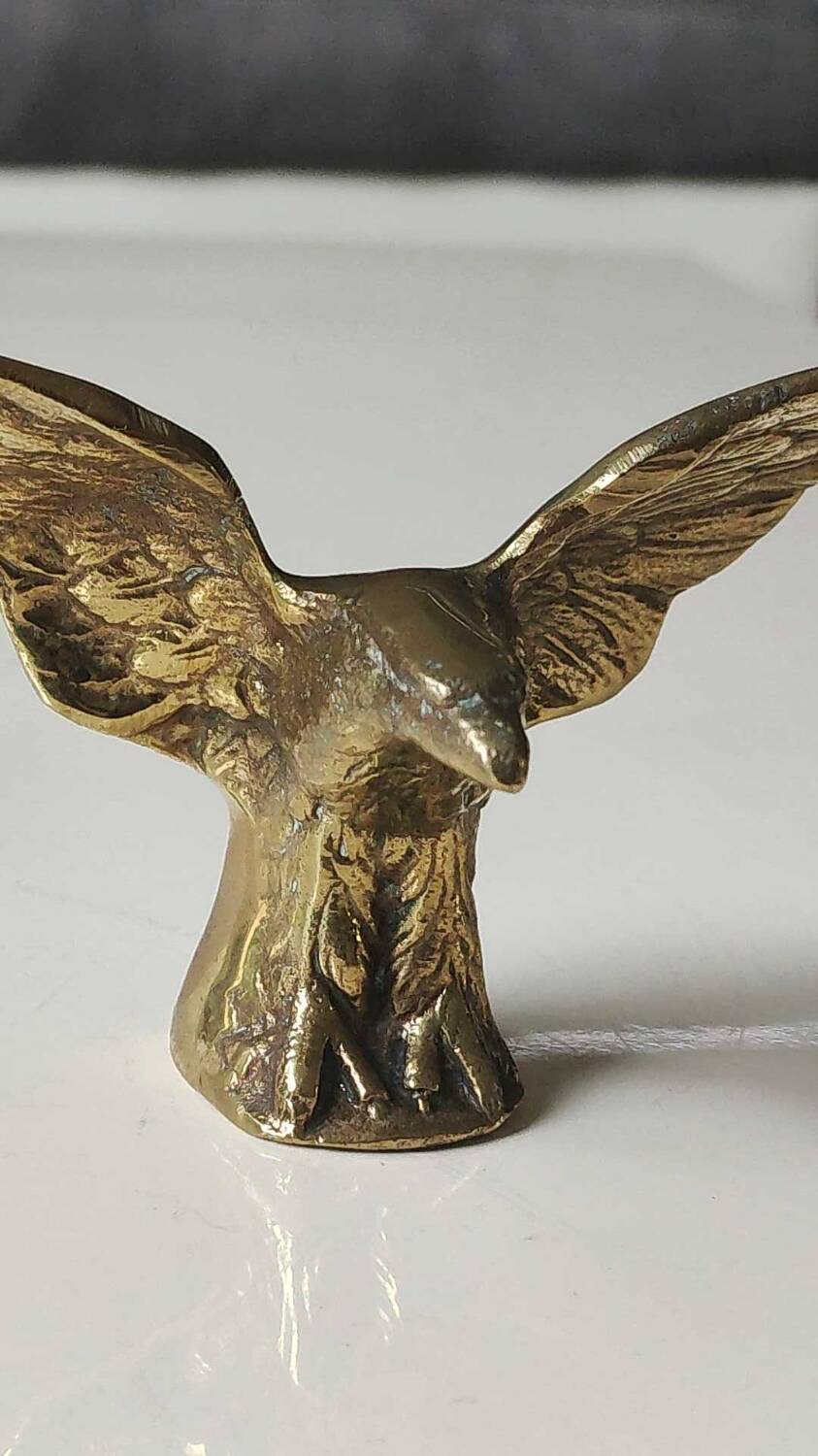 Eagle figurine sculpture with outstretched wings, in solid brass. Size 8 x 15 cm
