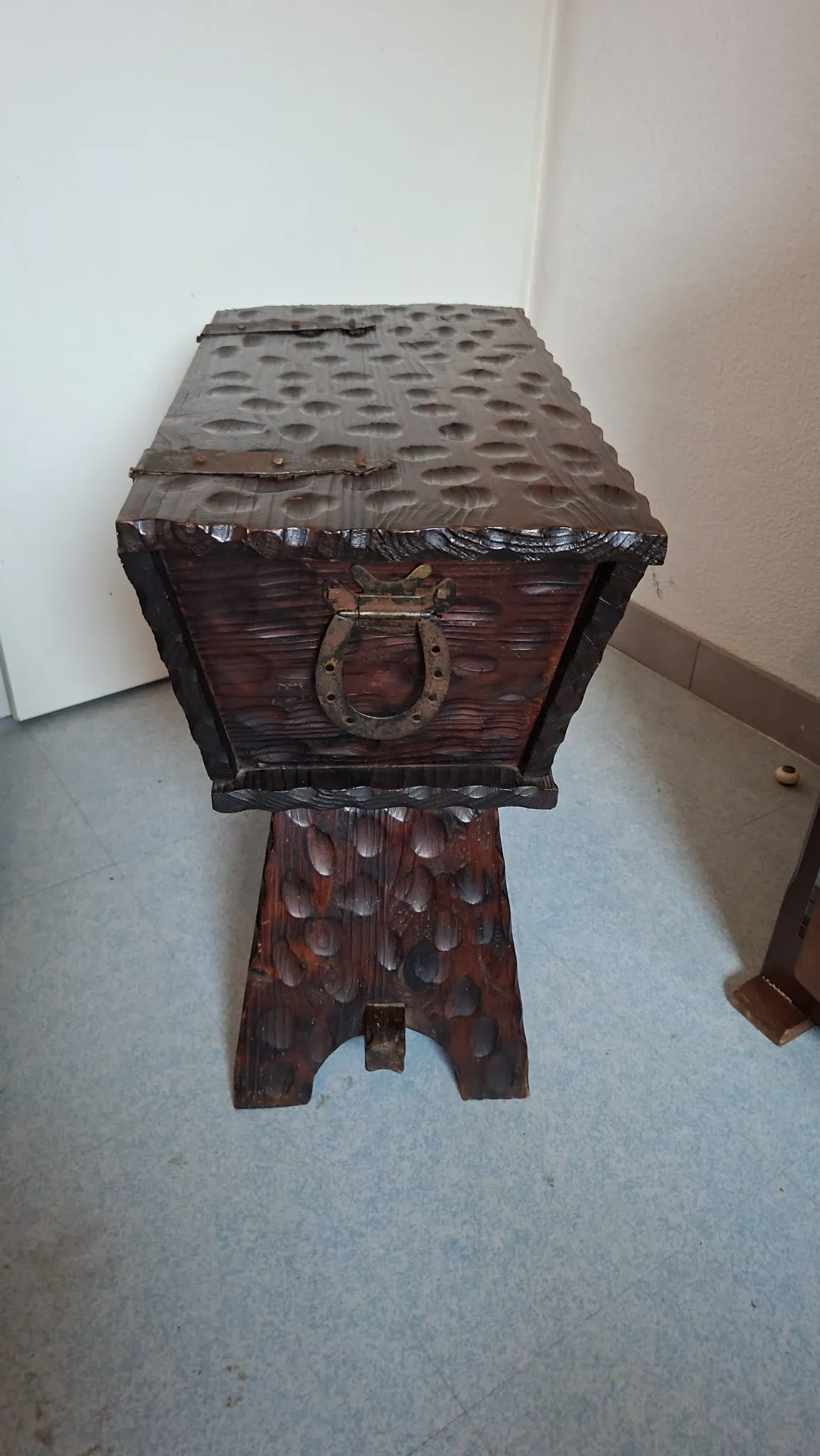 antique carved wooden bread kneader / rustic trunk chest