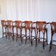 Set of 6 Vintage Bentwood Bar Stool Set: Brown Leather Seat, Nailhead Trim