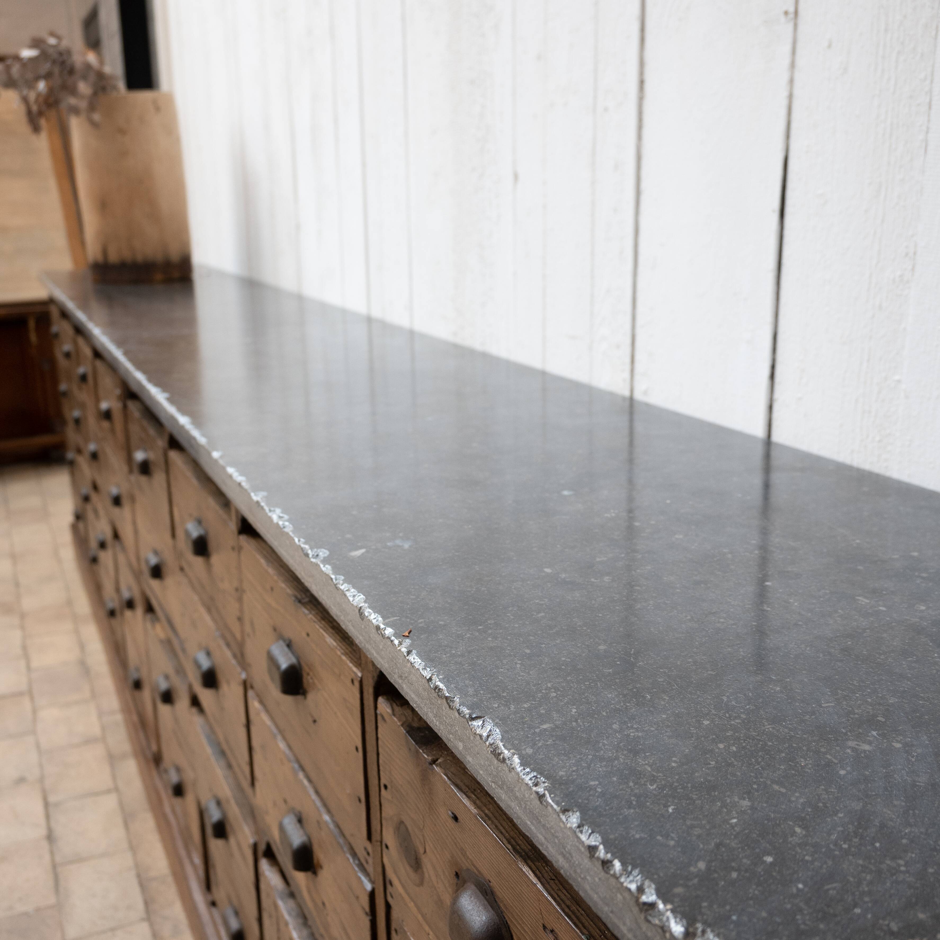 Craft cabinet with drawers in wood and blue stone