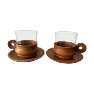 Set de 2 tasses bois et verre