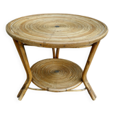 Rattan coffee table, tripod, with double top, 1960s