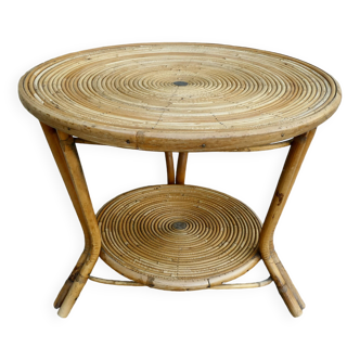 Rattan coffee table, tripod, with double top, 1960s