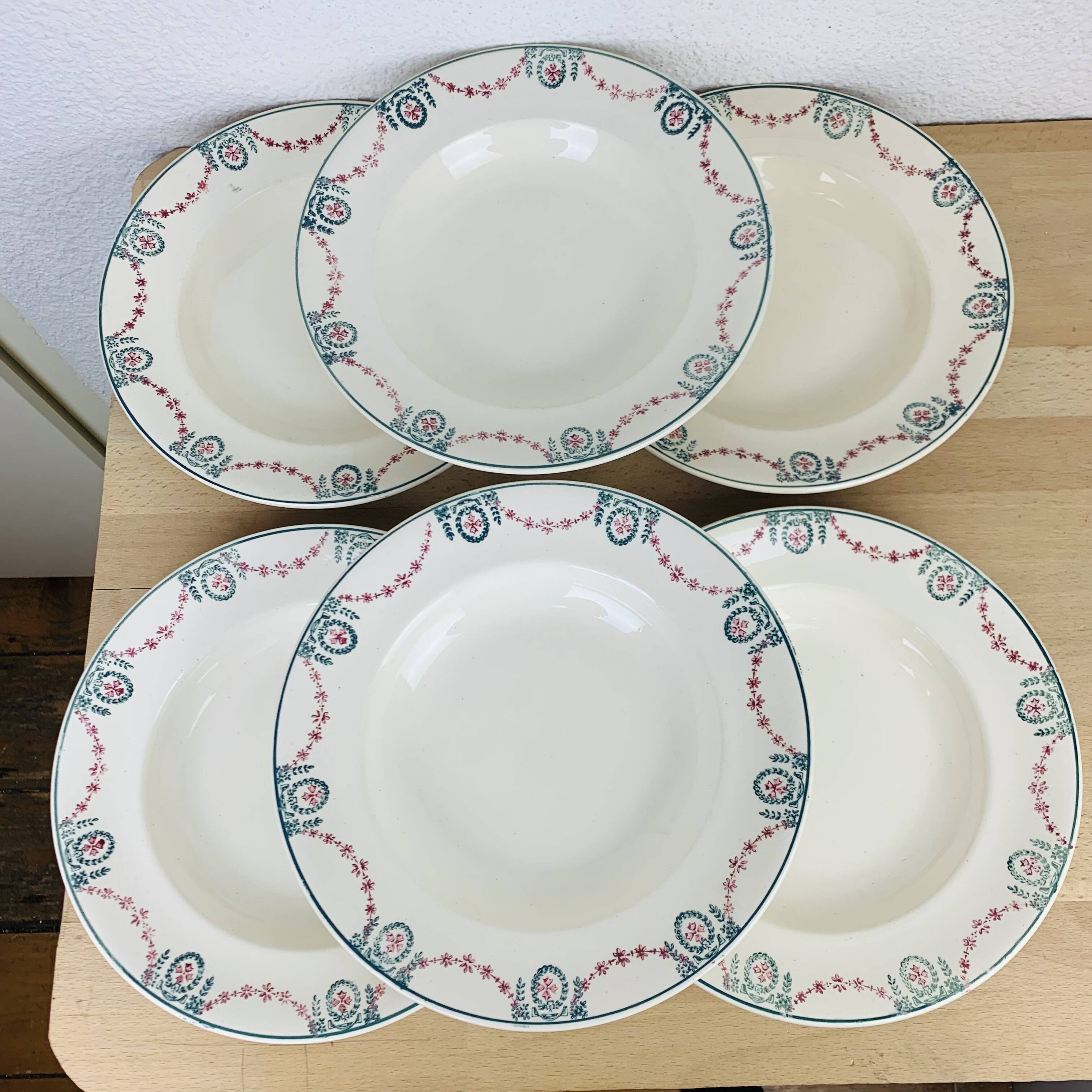 6 Longwy iron earth soup plates