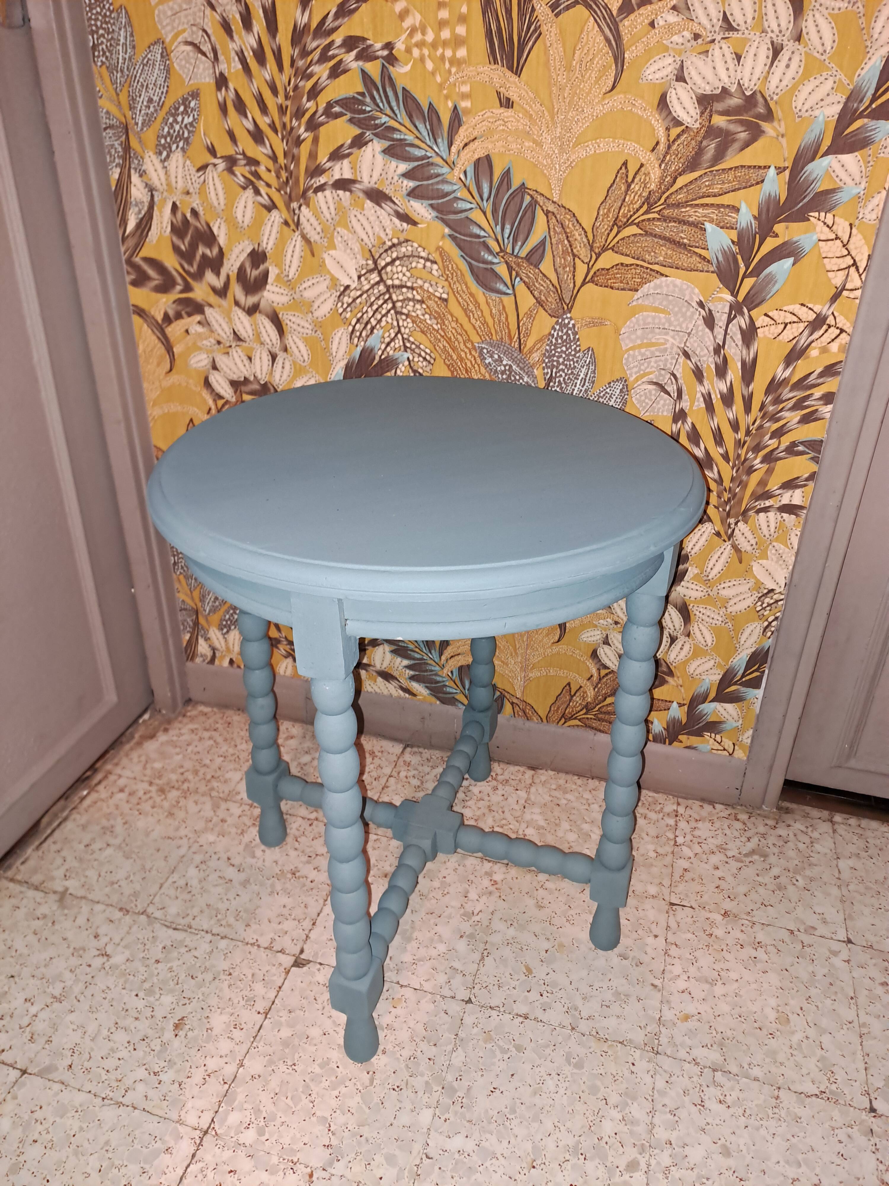 1950s repainted 4 legged solid wood round coffee table
