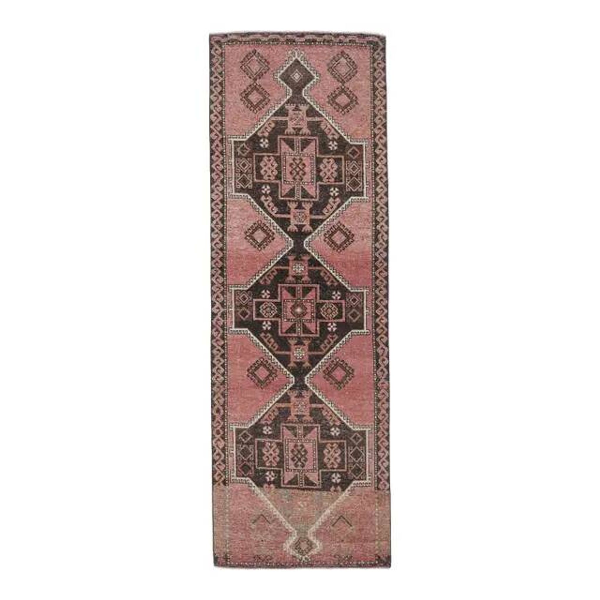 1970s Turkish Oushak Handmade Wool Cotton Pink Runner Rug  98x293
