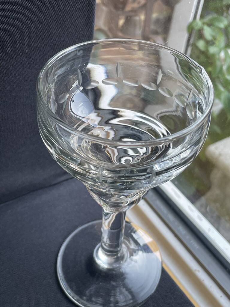 6 old blown and cut bistro glasses