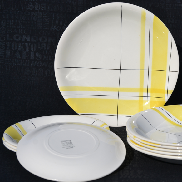 Yellow and white vintage plates Montreal 1960