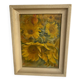 Huile sur toile encadrée ancienne « Tournesols»