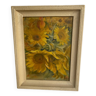 Old framed oil on canvas “Sunflowers”