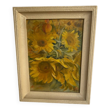 Old framed oil on canvas “Sunflowers”