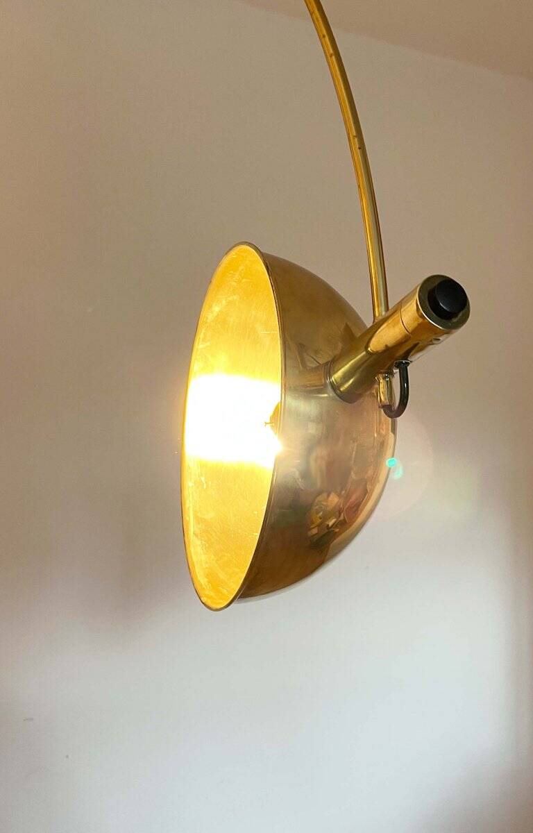German Postmodern Vintage Brass Arc Floor Lamp with Clamp Rod attributed to Florian Schulz, 1970s
