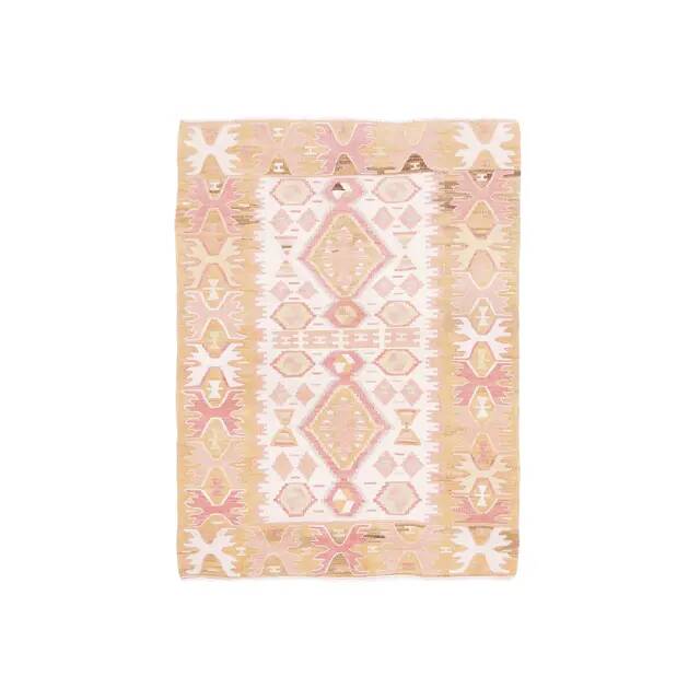 Vintage Turkish Oushak handmade cotton pink wool kilim area rug 120x165