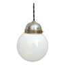 Suspension boule opaline Art Déco avec attache porcelaine