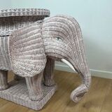 Vintage side table in rattan in the shape of an elephant, attributed to Vivai del Sud, Italy, 1960 - 1970.