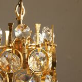 Hollywood Regency Brass & Crystal Glass Ceiling Lamp by Christoph Palme for Palwa