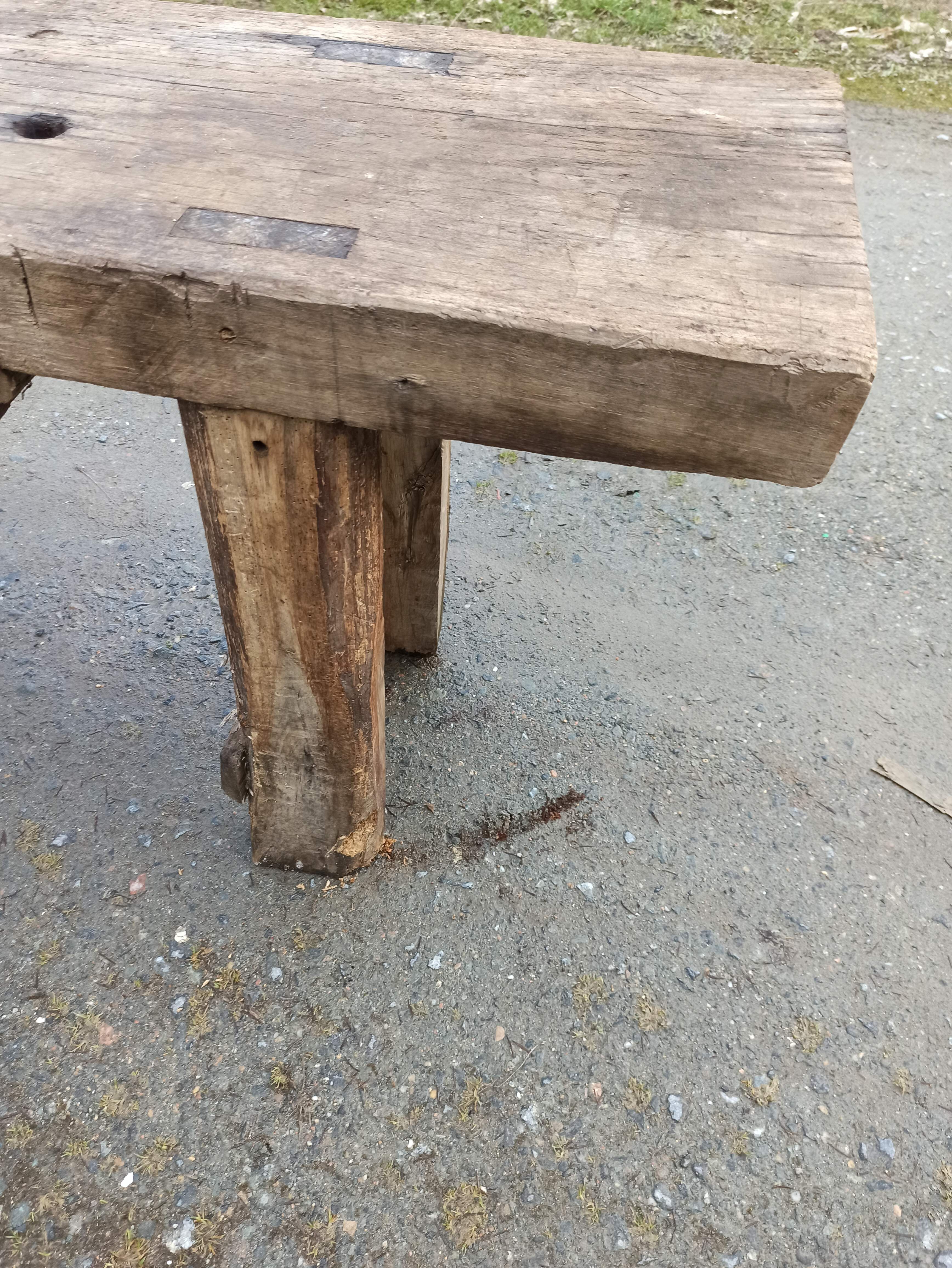 Old wooden workbench furniture by trade with vice