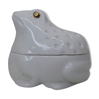 Boite à pilules en porcelaine grenouille blanche et or