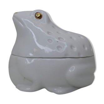 White and gold frog porcelain pill box