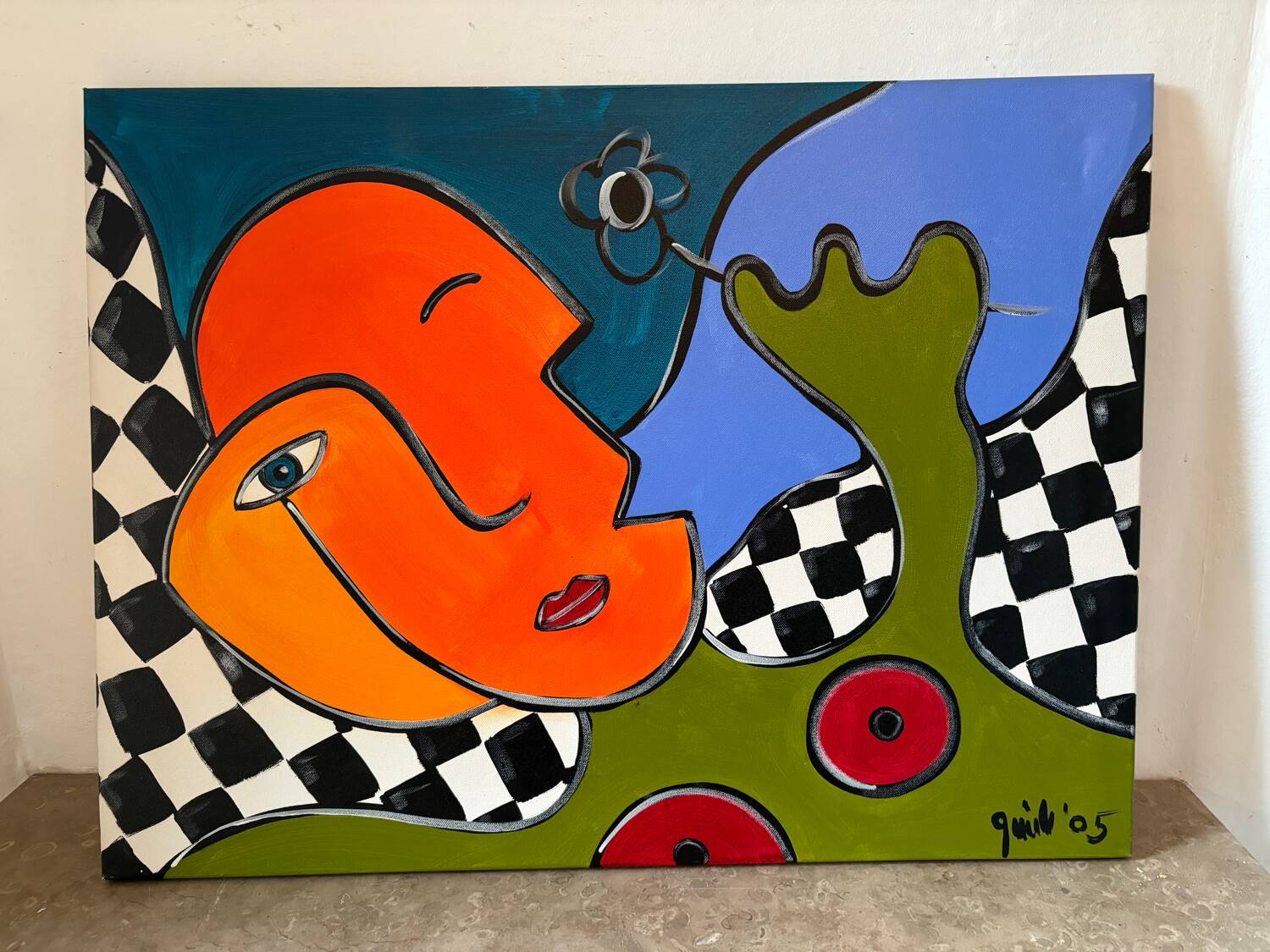 Portrait moderne et abstrait signé Quili