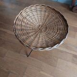 vintage wicker gueridon with a black metal tripod base from the 1960s