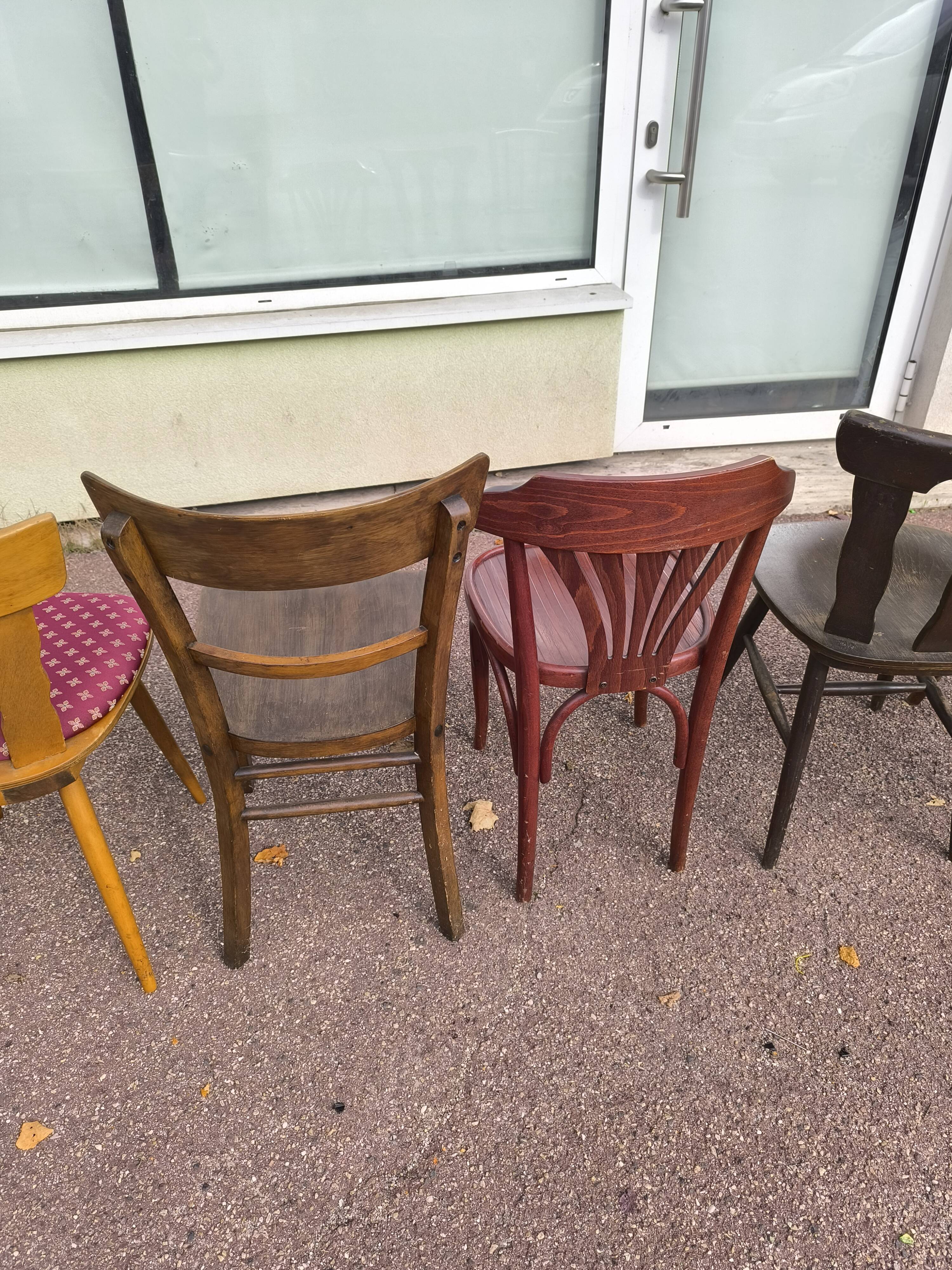 set of 6 mismatched vintage wooden bistro chairs
