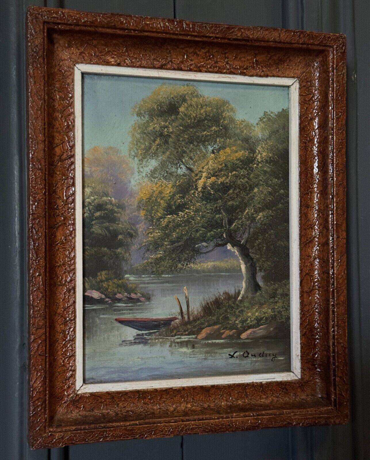 Oil on panel riverside landscape by J. Audry 20th century