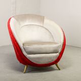 Guglielmo Veronesi Silver & Red Velvet Italian Lounge Chair for ISA Bergamo