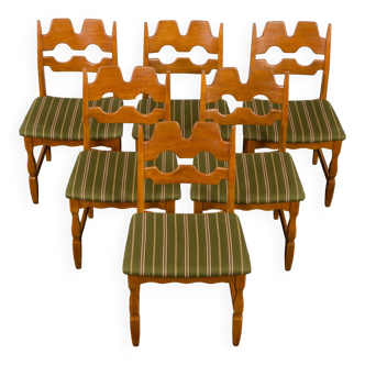 Ensemble de 6 chaises Razor Blade en chêne avec revêtement original par Henning Kjaernulf pour Nyrup, Danemark 1960