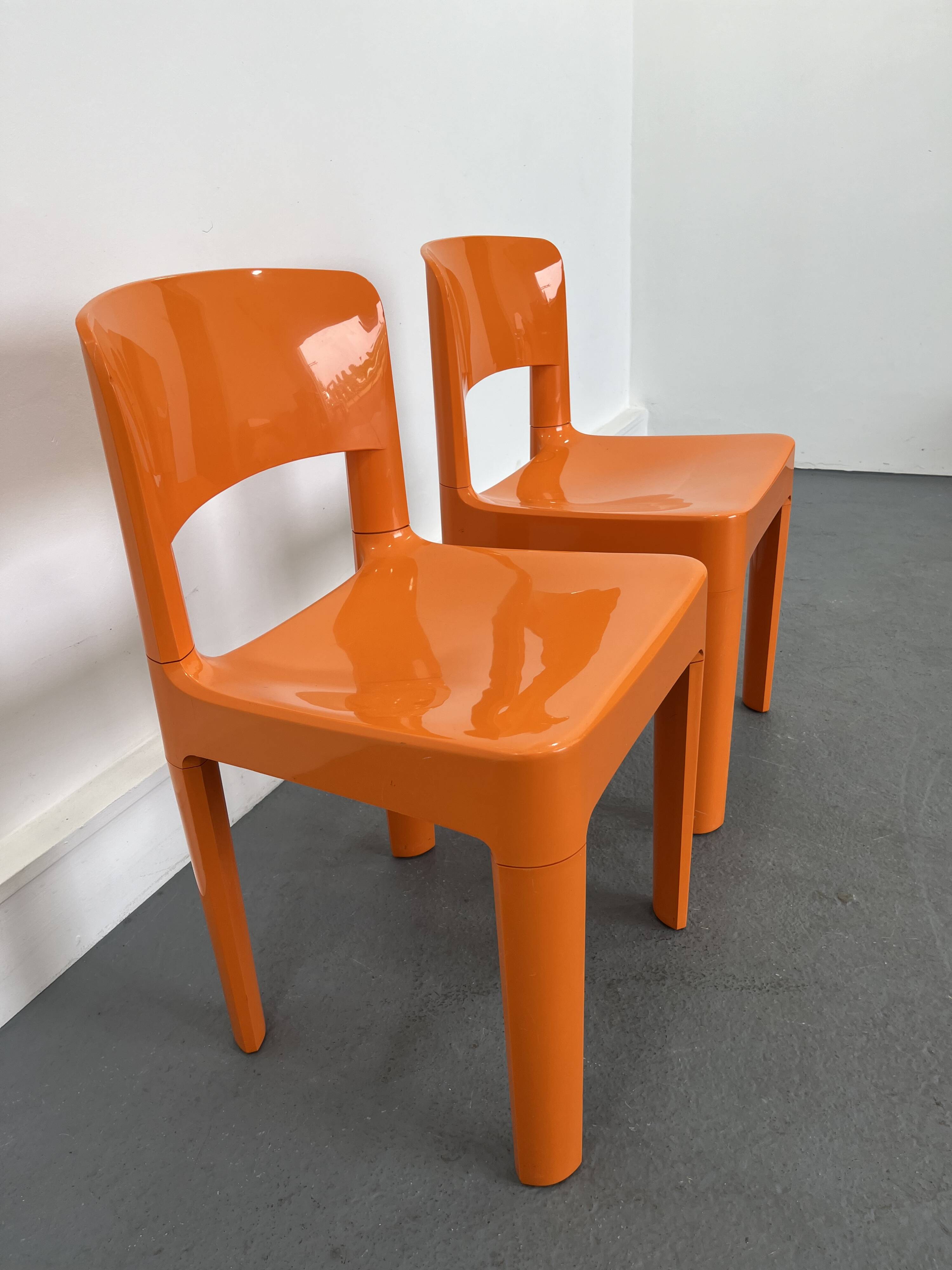 Set of 2 vintage Allibert chairs in orange plastic, France 1970s