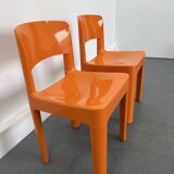 Set of 2 vintage Allibert chairs in orange plastic, France 1970s