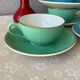 Multicolored Digoin cups looking basket weaving