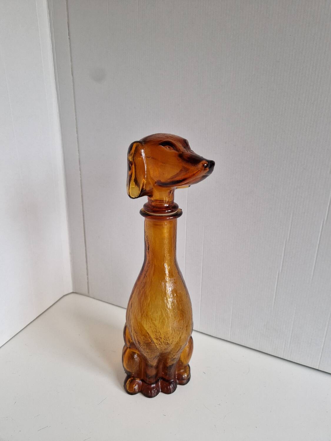 Vintage Amber Glass Dachshund Dog Shaped Bottle