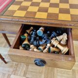 Louis Philippe style chess table and chess game with leather and wood tablets