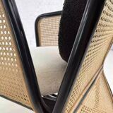 Fauteuil cubique en rotin noir et cannage