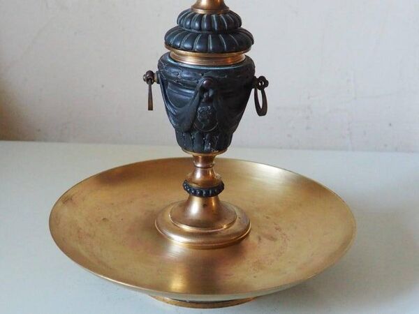 Vase soliflore français ancien en cristal, bronze et laiton, début des années 1920