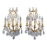 Pair of Louis XVI style gilded bronze & bohemian crystal sconces