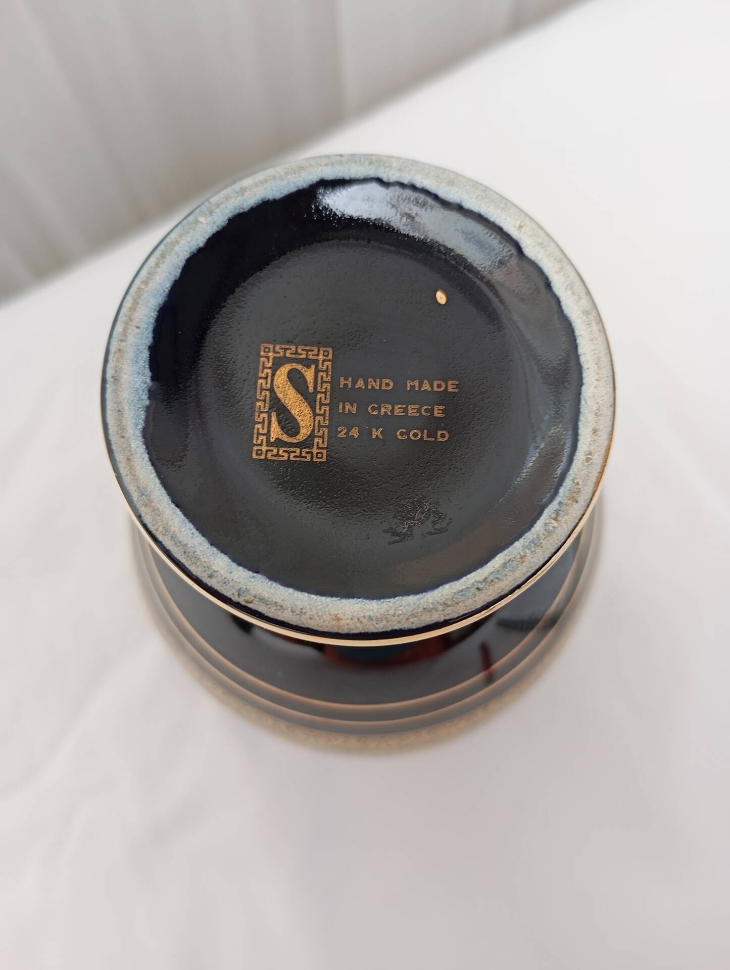 Vase miniature bleu cobalt et or 24 k