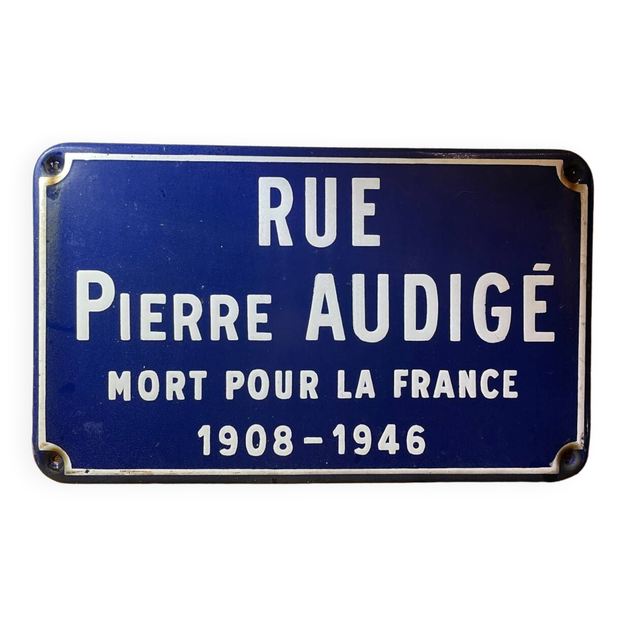 Enameled sheet metal street sign