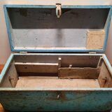 Old wooden trunk with blue patina