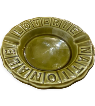 Cendrier vert kaki olive Loterie Nationale, Gien france, vide poche vintage, France