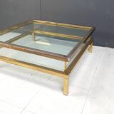 Vintage brass sliding top display coffee table, 1970s