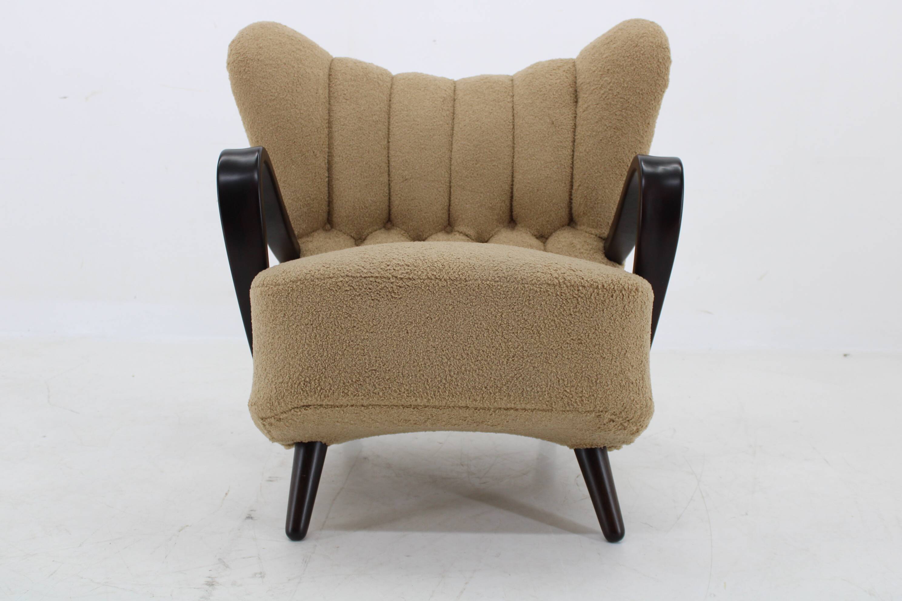 1940s Restored  Wing Armchair in Boucle Fabric ,Czechoslovakia
